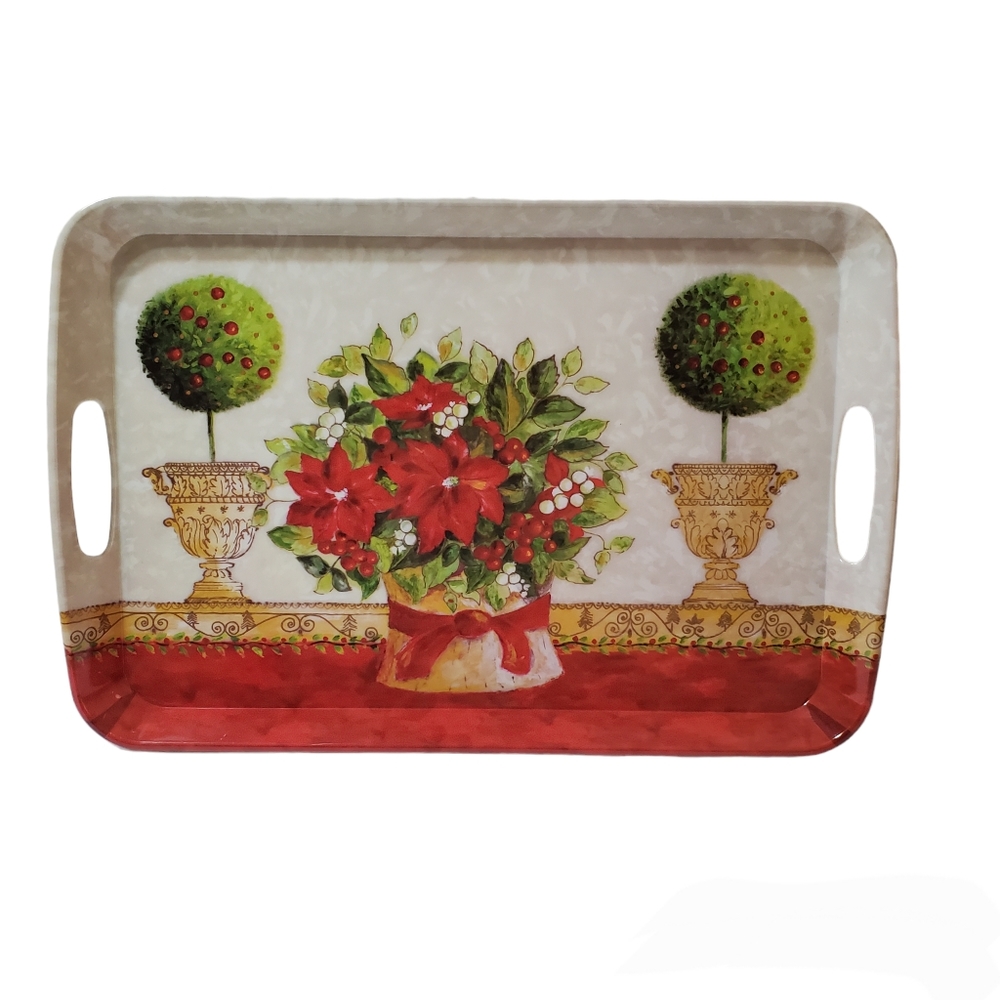 Holiday Poinsettia Melamine Plastic Tea Serving Tray